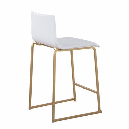 LumiSource Mara Counter Stool Set of 2 | Gold Metal and White PU | Kitchen Island & Dining Room Seating | 19 x 17.5 x 34.5 in | Model B26-MARAUPAUW2