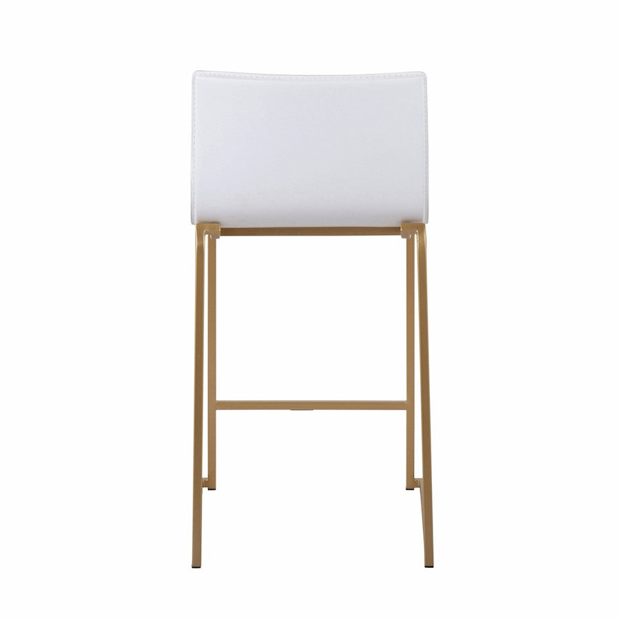 LumiSource Mara Counter Stool Set of 2 | Gold Metal and White PU | Kitchen Island & Dining Room Seating | 19 x 17.5 x 34.5 in | Model B26-MARAUPAUW2