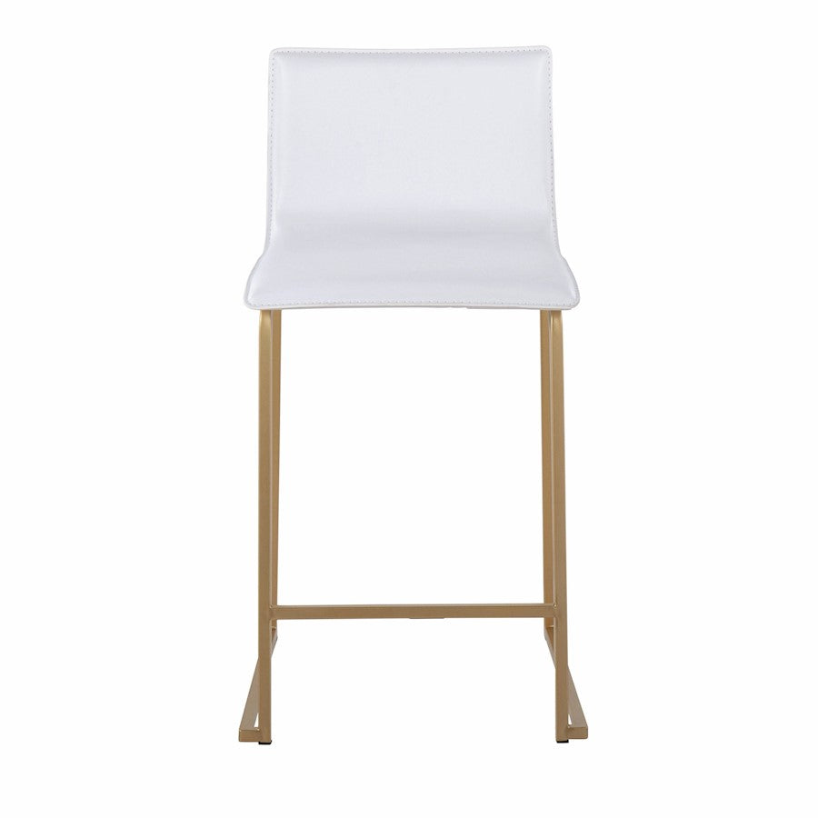 LumiSource Mara Counter Stool Set of 2 | Gold Metal and White PU | Kitchen Island & Dining Room Seating | 19 x 17.5 x 34.5 in | Model B26-MARAUPAUW2