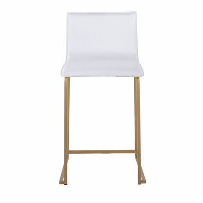 LumiSource Mara Counter Stool Set of 2 | Gold Metal and White PU | Kitchen Island & Dining Room Seating | 19 x 17.5 x 34.5 in | Model B26-MARAUPAUW2