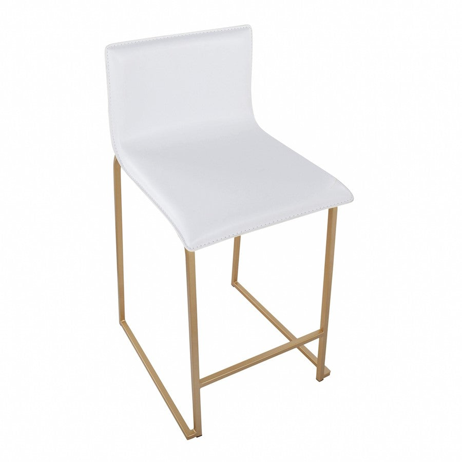 LumiSource Mara Counter Stool Set of 2 | Gold Metal and White PU | Kitchen Island & Dining Room Seating | 19 x 17.5 x 34.5 in | Model B26-MARAUPAUW2