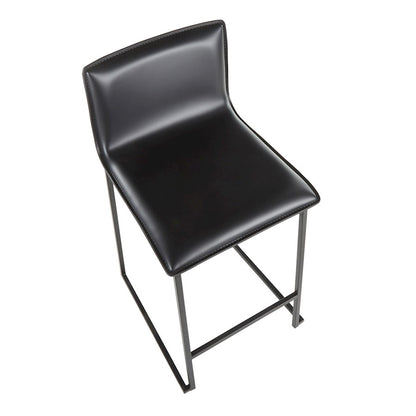 LumiSource Mara Counter Stool Set of 2 | Black Metal and Black PU | Kitchen Island & Dining Room Seating | 19 x 17.5 x 34.5 in | Model B26-MARAUPBKBK2