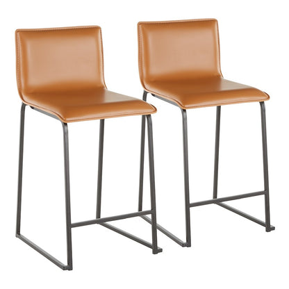 LumiSource Mara 19in Counter Stool Set of 2 | Black Metal and Camel PU Faux Leather | Kitchen Island & Dining Room Seating | Model B26-MARAUPBKCAM2