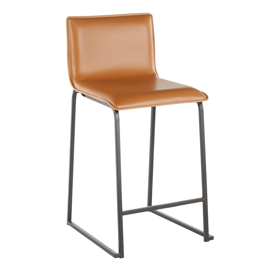 LumiSource Mara 19in Counter Stool Set of 2 | Black Metal and Camel PU Faux Leather | Kitchen Island & Dining Room Seating | Model B26-MARAUPBKCAM2
