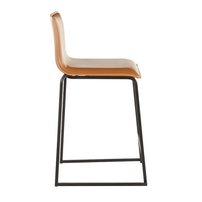 LumiSource Mara 19in Counter Stool Set of 2 | Black Metal and Camel PU Faux Leather | Kitchen Island & Dining Room Seating | Model B26-MARAUPBKCAM2