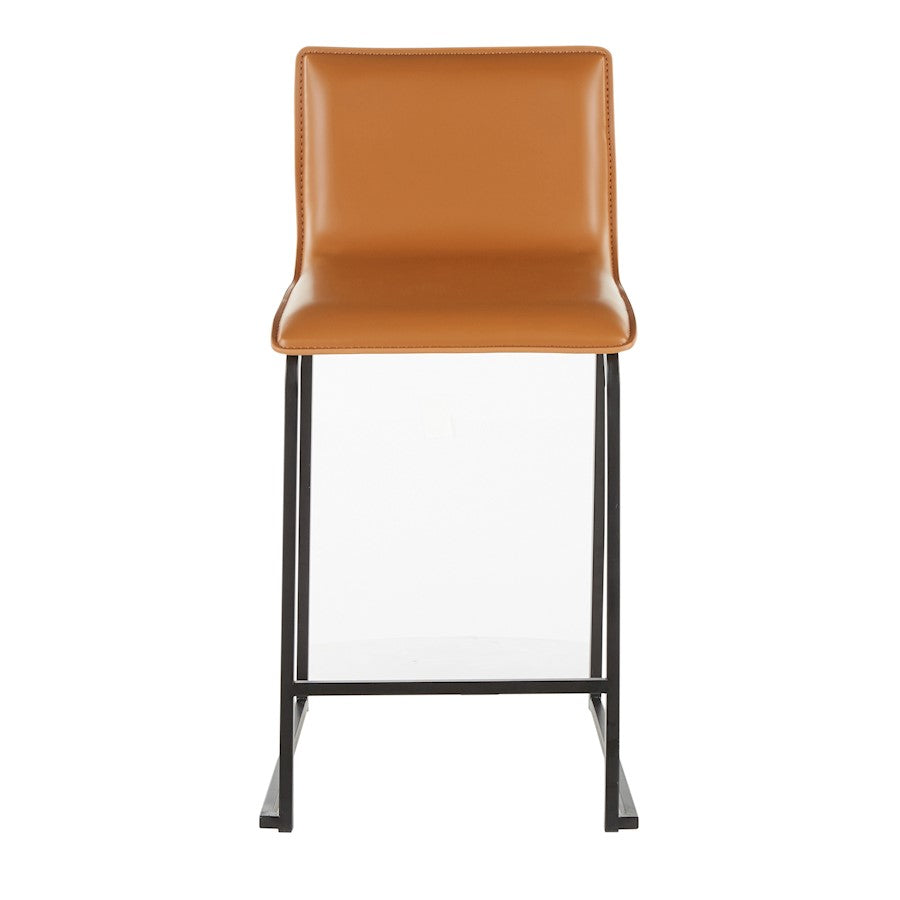 LumiSource Mara 19in Counter Stool Set of 2 | Black Metal and Camel PU Faux Leather | Kitchen Island & Dining Room Seating | Model B26-MARAUPBKCAM2