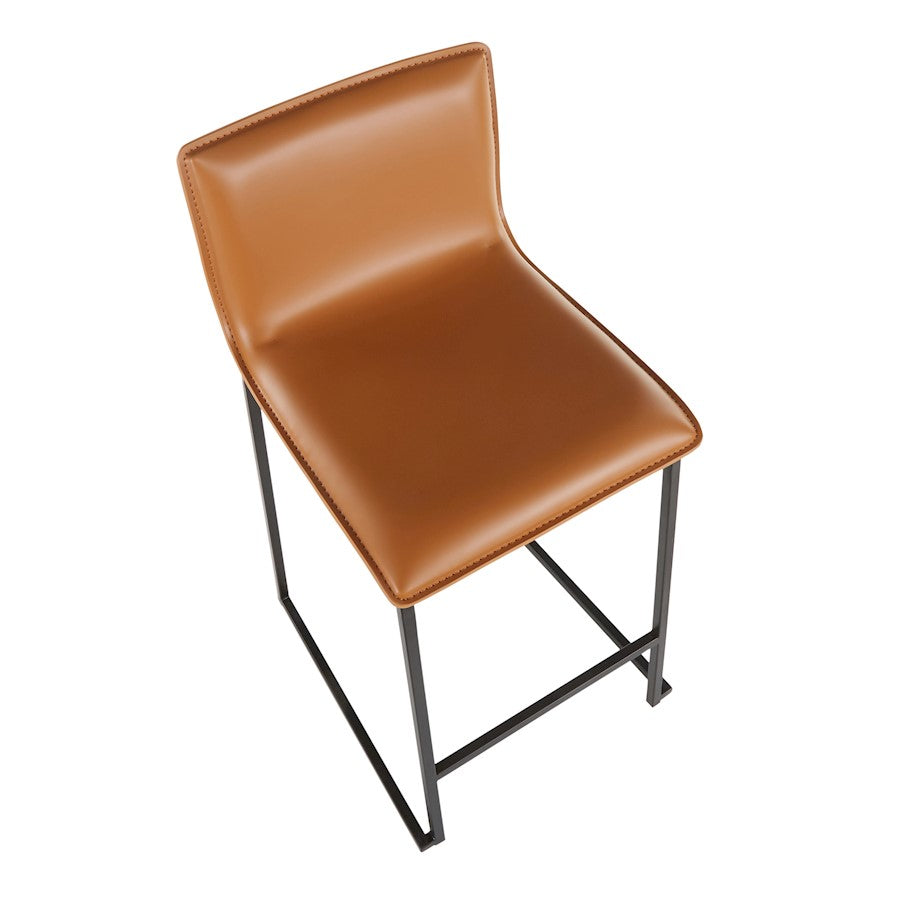 LumiSource Mara 19in Counter Stool Set of 2 | Black Metal and Camel PU Faux Leather | Kitchen Island & Dining Room Seating | Model B26-MARAUPBKCAM2