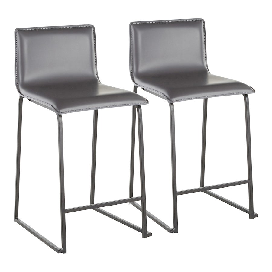 LumiSource Mara Counter Stool Set of 2 | Black Metal and Grey PU Faux Leather | Kitchen Island & Dining Room Seating | Model B26-MARAUPBKGY2