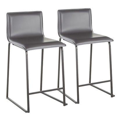 LumiSource Mara Counter Stool Set of 2 | Black Metal and Grey PU Faux Leather | Kitchen Island & Dining Room Seating | Model B26-MARAUPBKGY2