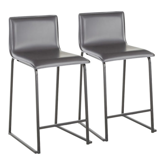 LumiSource Mara Counter Stool Set of 2 | Black Metal and Grey PU Faux Leather | Kitchen Island & Dining Room Seating | Model B26-MARAUPBKGY2