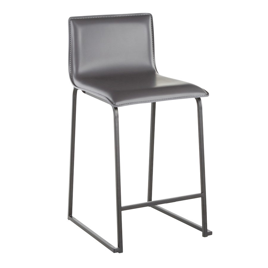 LumiSource Mara Counter Stool Set of 2 | Black Metal and Grey PU Faux Leather | Kitchen Island & Dining Room Seating | Model B26-MARAUPBKGY2