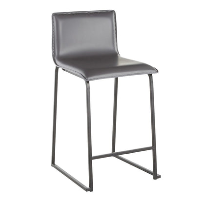 LumiSource Mara Counter Stool Set of 2 | Black Metal and Grey PU Faux Leather | Kitchen Island & Dining Room Seating | Model B26-MARAUPBKGY2