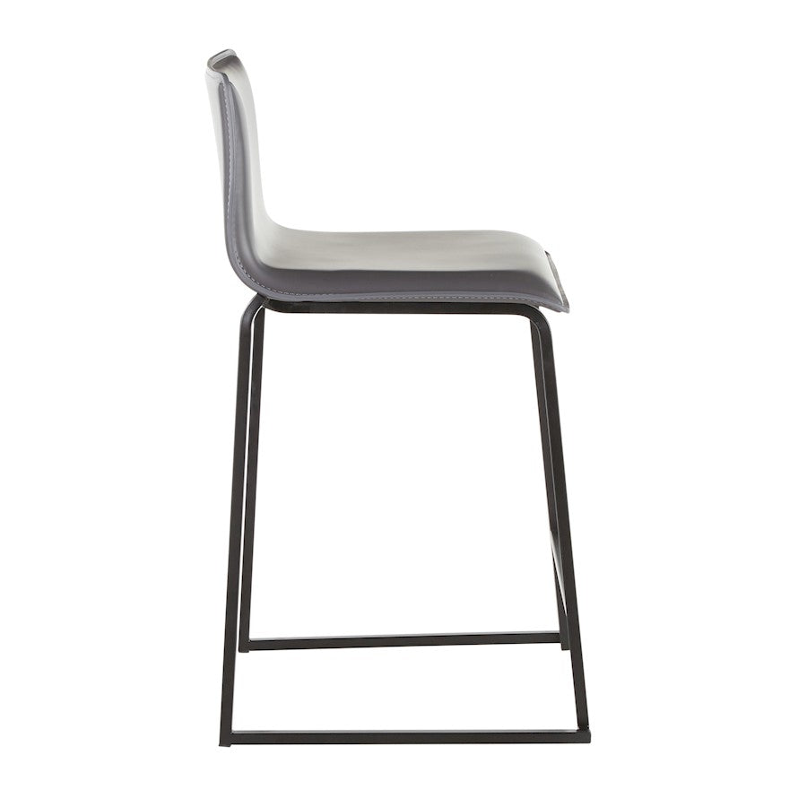 LumiSource Mara Counter Stool Set of 2 | Black Metal and Grey PU Faux Leather | Kitchen Island & Dining Room Seating | Model B26-MARAUPBKGY2