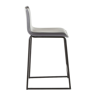 LumiSource Mara Counter Stool Set of 2 | Black Metal and Grey PU Faux Leather | Kitchen Island & Dining Room Seating | Model B26-MARAUPBKGY2