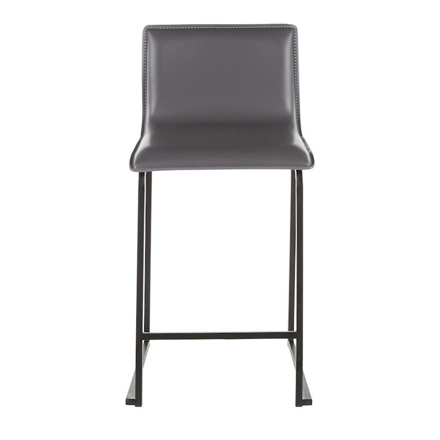 LumiSource Mara Counter Stool Set of 2 | Black Metal and Grey PU Faux Leather | Kitchen Island & Dining Room Seating | Model B26-MARAUPBKGY2