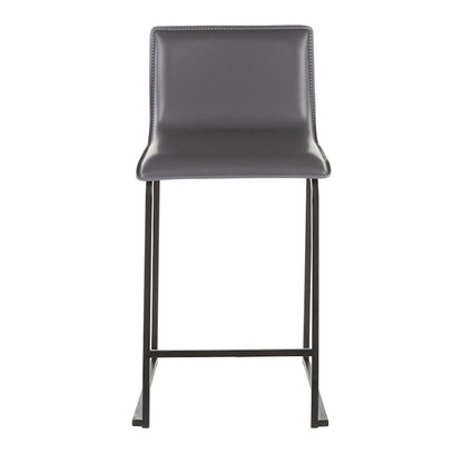 LumiSource Mara Counter Stool Set of 2 | Black Metal and Grey PU Faux Leather | Kitchen Island & Dining Room Seating | Model B26-MARAUPBKGY2