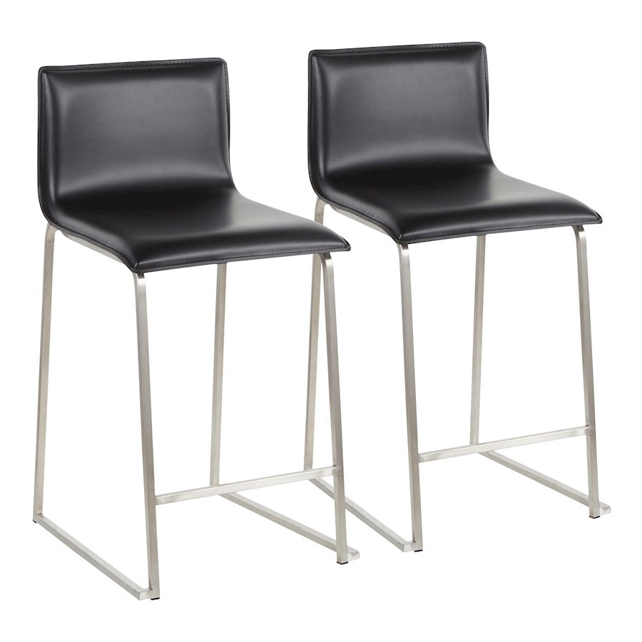 LumiSource Mara 19in Counter Stool Set of 2 | Brushed Stainless Steel and Black PU Faux Leather | Kitchen Island & Dining | Model B26-MARAUPSSBK2