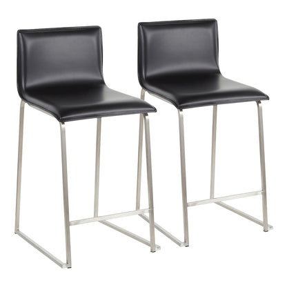 LumiSource Mara 19in Counter Stool Set of 2 | Brushed Stainless Steel and Black PU Faux Leather | Kitchen Island & Dining | Model B26-MARAUPSSBK2