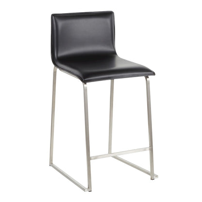 LumiSource Mara 19in Counter Stool Set of 2 | Brushed Stainless Steel and Black PU Faux Leather | Kitchen Island & Dining | Model B26-MARAUPSSBK2