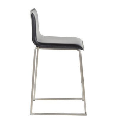 LumiSource Mara 19in Counter Stool Set of 2 | Brushed Stainless Steel and Black PU Faux Leather | Kitchen Island & Dining | Model B26-MARAUPSSBK2