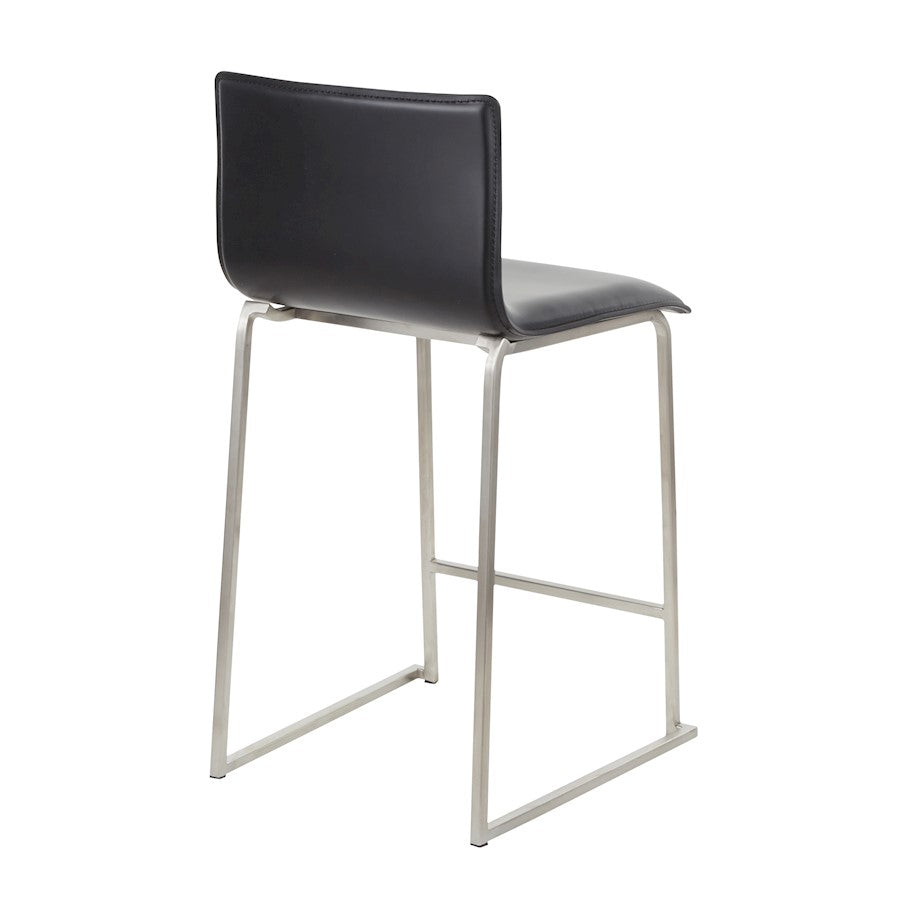 LumiSource Mara 19in Counter Stool Set of 2 | Brushed Stainless Steel and Black PU Faux Leather | Kitchen Island & Dining | Model B26-MARAUPSSBK2
