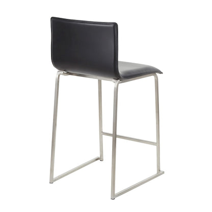 LumiSource Mara 19in Counter Stool Set of 2 | Brushed Stainless Steel and Black PU Faux Leather | Kitchen Island & Dining | Model B26-MARAUPSSBK2