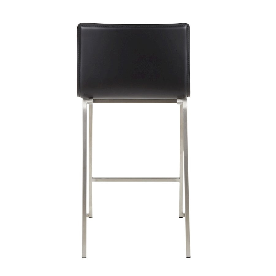LumiSource Mara 19in Counter Stool Set of 2 | Brushed Stainless Steel and Black PU Faux Leather | Kitchen Island & Dining | Model B26-MARAUPSSBK2