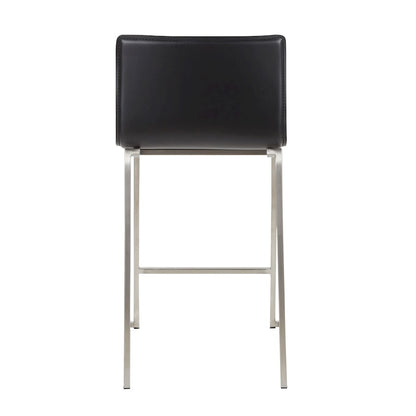 LumiSource Mara 19in Counter Stool Set of 2 | Brushed Stainless Steel and Black PU Faux Leather | Kitchen Island & Dining | Model B26-MARAUPSSBK2
