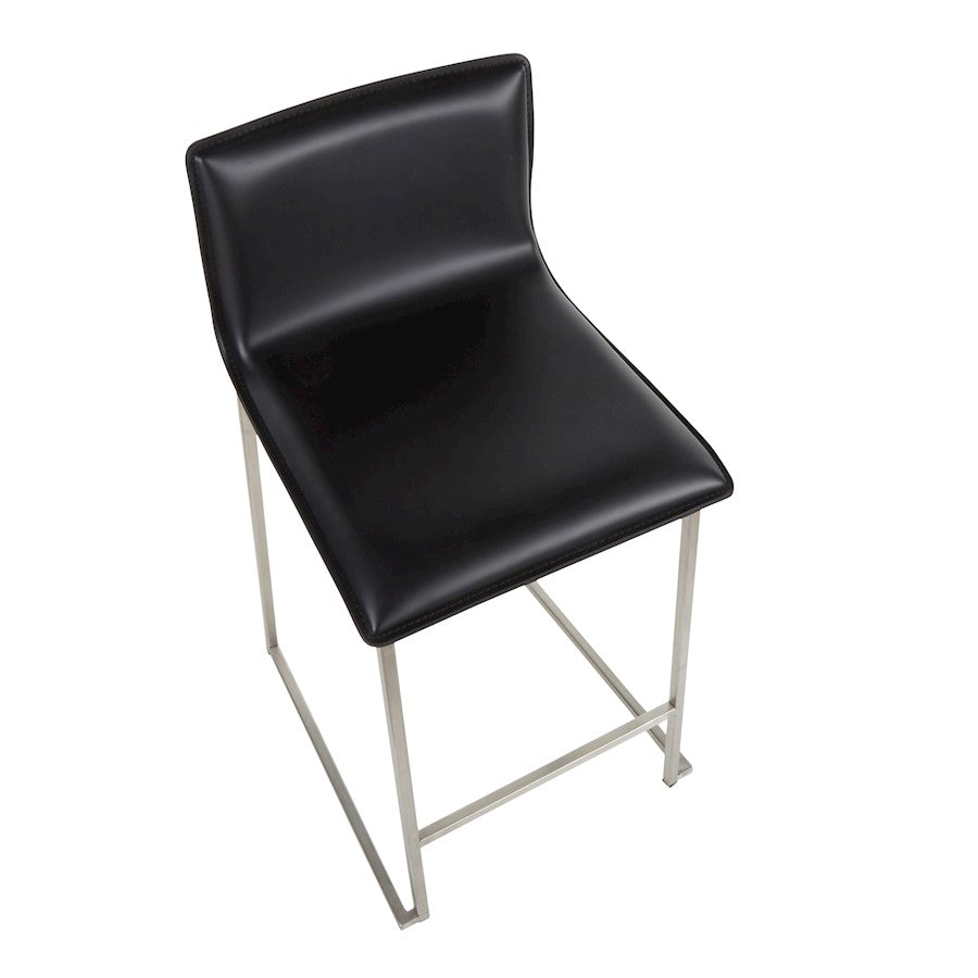 LumiSource Mara 19in Counter Stool Set of 2 | Brushed Stainless Steel and Black PU Faux Leather | Kitchen Island & Dining | Model B26-MARAUPSSBK2