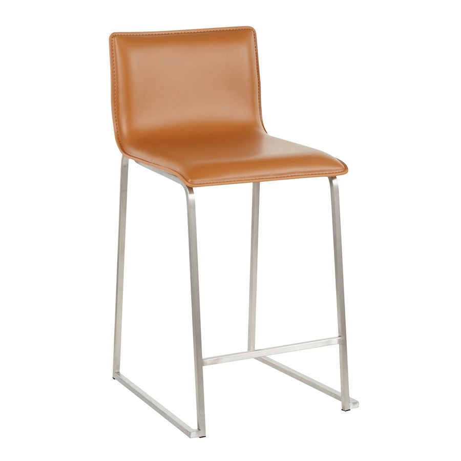 LumiSource Mara 19in Counter Stool Set of 2 | Brushed Stainless Steel and Camel PU Faux Leather | Kitchen Island & Dining | Model B26-MARAUPSSCAM2
