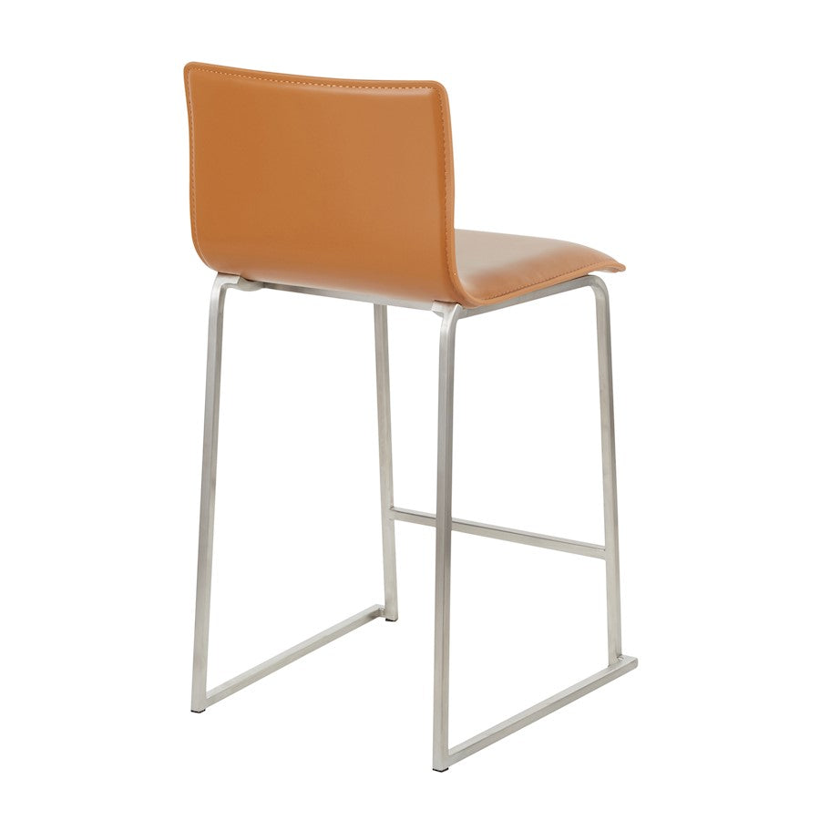 LumiSource Mara 19in Counter Stool Set of 2 | Brushed Stainless Steel and Camel PU Faux Leather | Kitchen Island & Dining | Model B26-MARAUPSSCAM2
