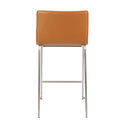 LumiSource Mara 19in Counter Stool Set of 2 | Brushed Stainless Steel and Camel PU Faux Leather | Kitchen Island & Dining | Model B26-MARAUPSSCAM2
