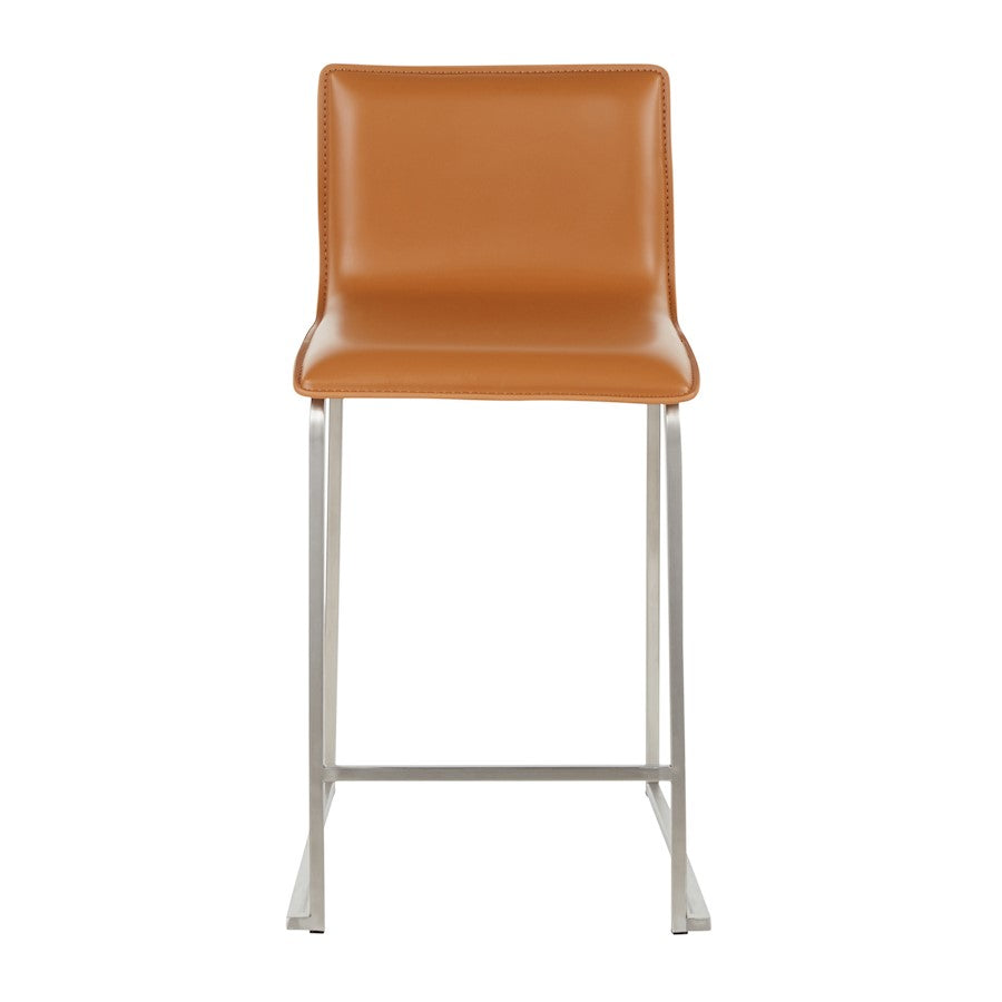 LumiSource Mara 19in Counter Stool Set of 2 | Brushed Stainless Steel and Camel PU Faux Leather | Kitchen Island & Dining | Model B26-MARAUPSSCAM2