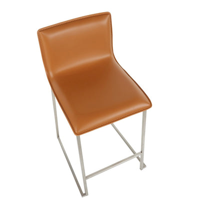 LumiSource Mara 19in Counter Stool Set of 2 | Brushed Stainless Steel and Camel PU Faux Leather | Kitchen Island & Dining | Model B26-MARAUPSSCAM2