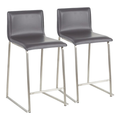 LumiSource Mara 34.5in Counter Stool Set of 2 | Contemporary Grey PU Leather on Brushed Stainless Steel | Kitchen Island | Model B26-MARAUPSSGY2