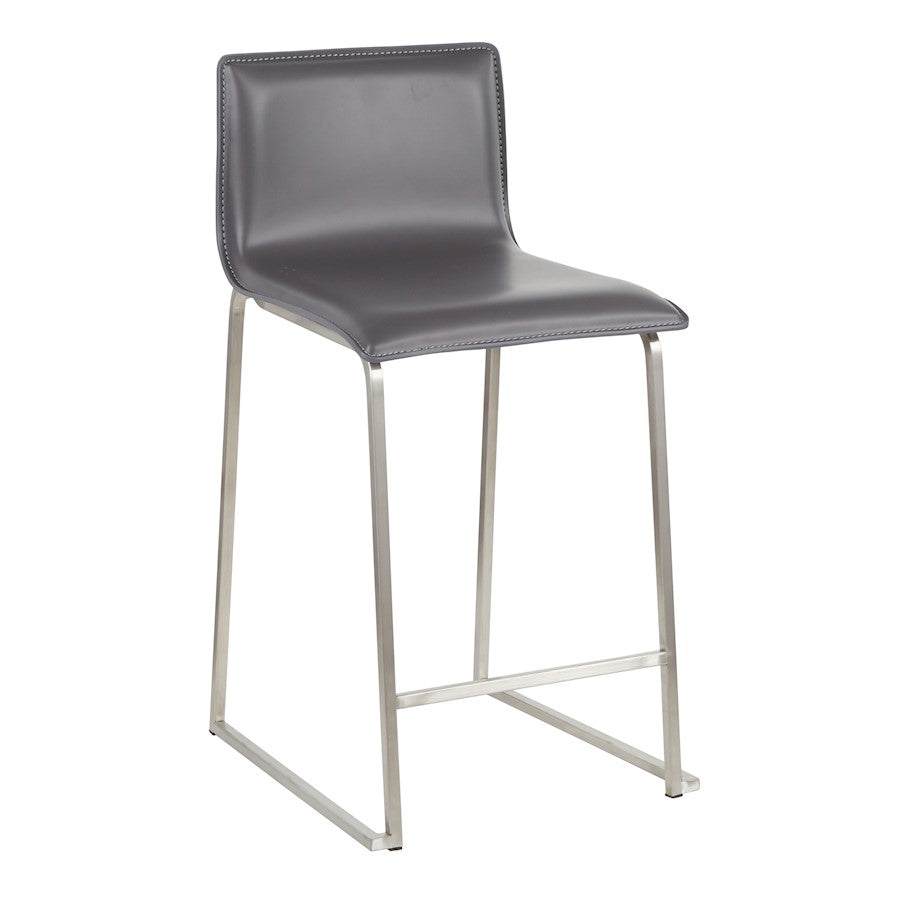 LumiSource Mara 34.5in Counter Stool Set of 2 | Contemporary Grey PU Leather on Brushed Stainless Steel | Kitchen Island | Model B26-MARAUPSSGY2