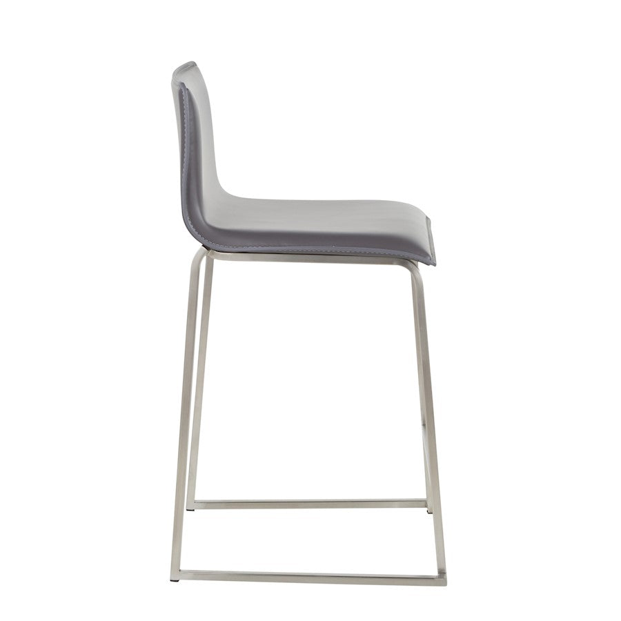 LumiSource Mara 34.5in Counter Stool Set of 2 | Contemporary Grey PU Leather on Brushed Stainless Steel | Kitchen Island | Model B26-MARAUPSSGY2