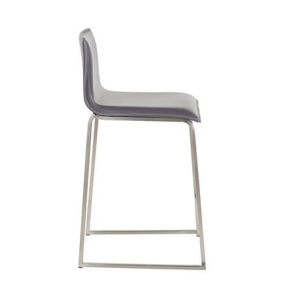 LumiSource Mara 34.5in Counter Stool Set of 2 | Contemporary Grey PU Leather on Brushed Stainless Steel | Kitchen Island | Model B26-MARAUPSSGY2