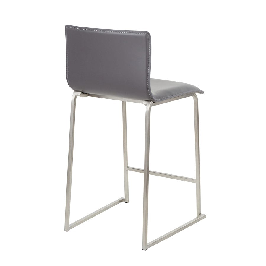 LumiSource Mara 34.5in Counter Stool Set of 2 | Contemporary Grey PU Leather on Brushed Stainless Steel | Kitchen Island | Model B26-MARAUPSSGY2