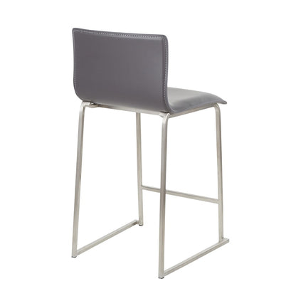 LumiSource Mara 34.5in Counter Stool Set of 2 | Contemporary Grey PU Leather on Brushed Stainless Steel | Kitchen Island | Model B26-MARAUPSSGY2