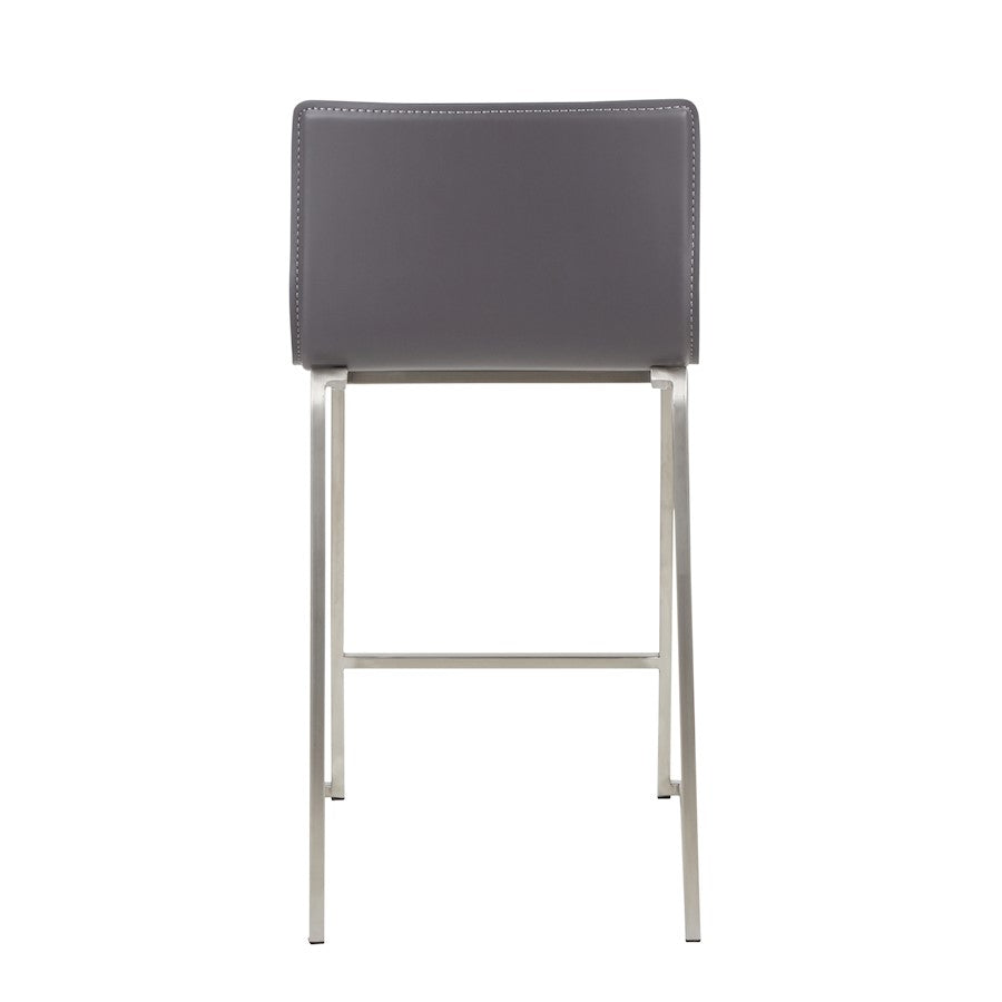 LumiSource Mara 34.5in Counter Stool Set of 2 | Contemporary Grey PU Leather on Brushed Stainless Steel | Kitchen Island | Model B26-MARAUPSSGY2