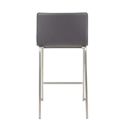 LumiSource Mara 34.5in Counter Stool Set of 2 | Contemporary Grey PU Leather on Brushed Stainless Steel | Kitchen Island | Model B26-MARAUPSSGY2
