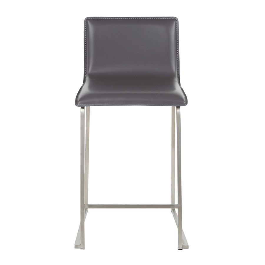 LumiSource Mara 34.5in Counter Stool Set of 2 | Contemporary Grey PU Leather on Brushed Stainless Steel | Kitchen Island | Model B26-MARAUPSSGY2