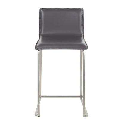 LumiSource Mara 34.5in Counter Stool Set of 2 | Contemporary Grey PU Leather on Brushed Stainless Steel | Kitchen Island | Model B26-MARAUPSSGY2
