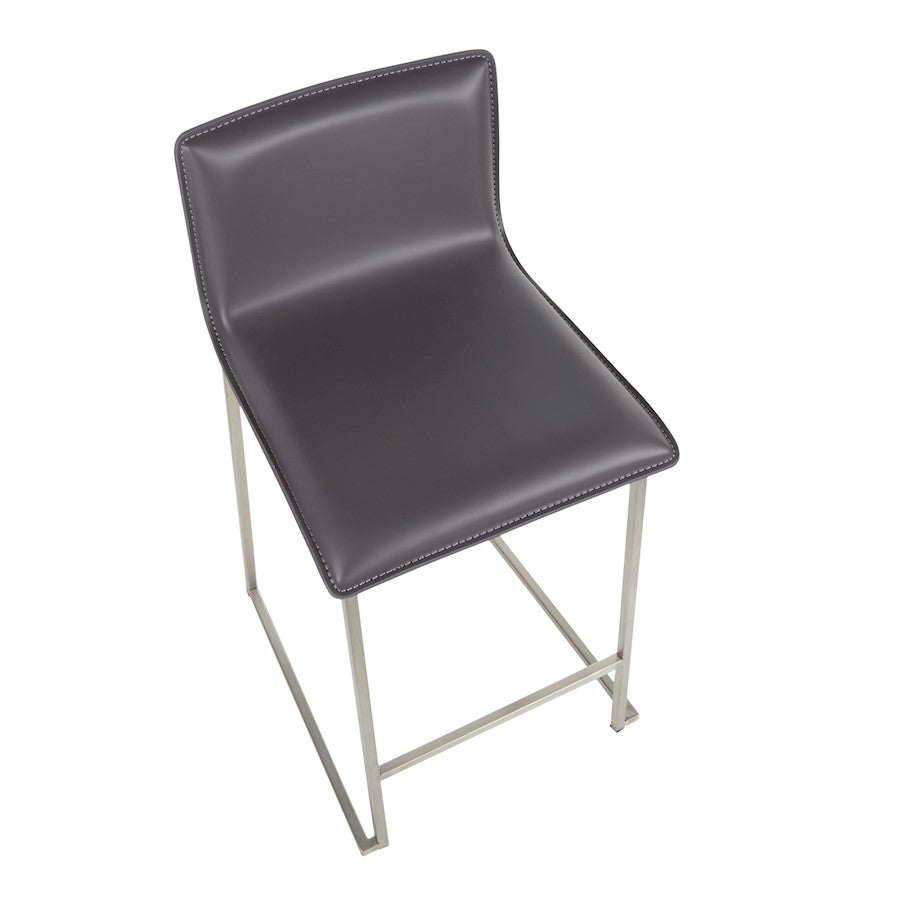 LumiSource Mara 34.5in Counter Stool Set of 2 | Contemporary Grey PU Leather on Brushed Stainless Steel | Kitchen Island | Model B26-MARAUPSSGY2