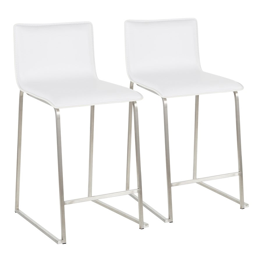 LumiSource Mara 34.5in Counter Stool Set of 2 | Contemporary White PU Leather on Brushed Stainless Steel | Kitchen Island | Model B26-MARAUPSSW2
