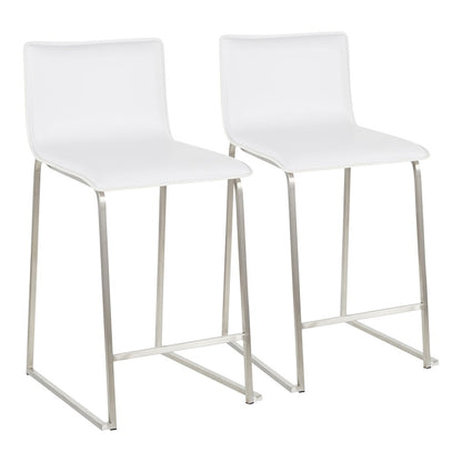 LumiSource Mara 34.5in Counter Stool Set of 2 | Contemporary White PU Leather on Brushed Stainless Steel | Kitchen Island | Model B26-MARAUPSSW2