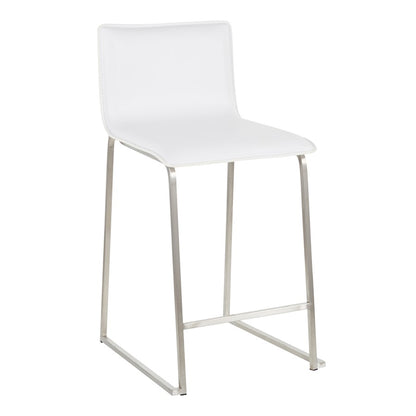 LumiSource Mara 34.5in Counter Stool Set of 2 | Contemporary White PU Leather on Brushed Stainless Steel | Kitchen Island | Model B26-MARAUPSSW2