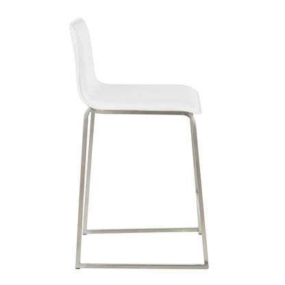 LumiSource Mara 34.5in Counter Stool Set of 2 | Contemporary White PU Leather on Brushed Stainless Steel | Kitchen Island | Model B26-MARAUPSSW2