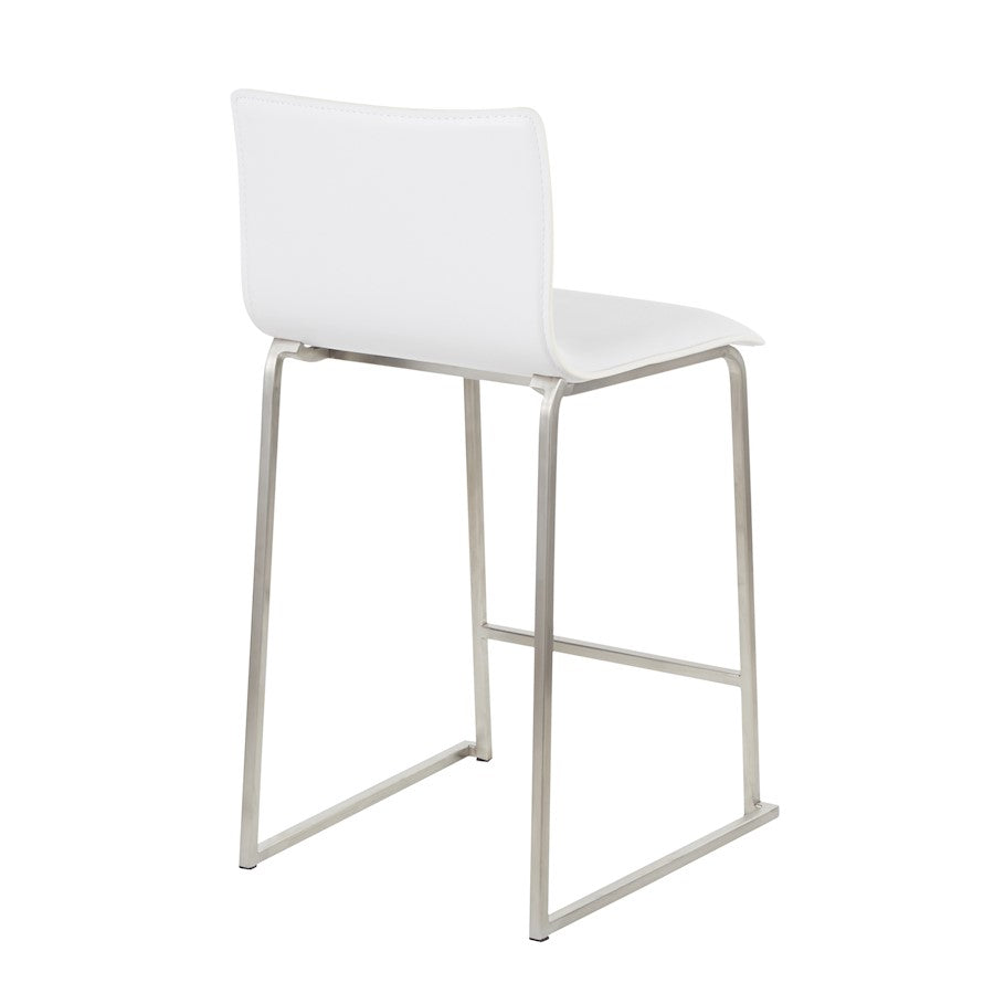 LumiSource Mara 34.5in Counter Stool Set of 2 | Contemporary White PU Leather on Brushed Stainless Steel | Kitchen Island | Model B26-MARAUPSSW2